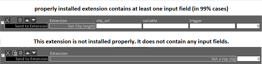 Correctly vs. incorrectly installed extension